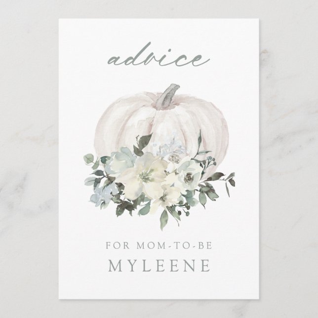 White & Grey Floral Pumpkin Baby Shower Advice Card (Front)