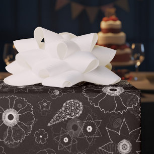 White & Grey Flowers Elegant Outline Pattern Wrapping Paper