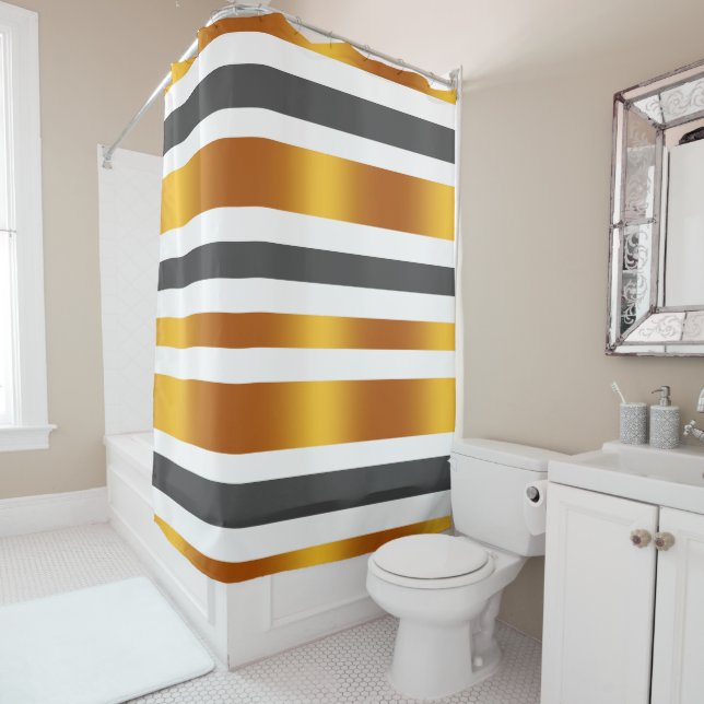 White grey gold effect striped shower curtain (In Situ)