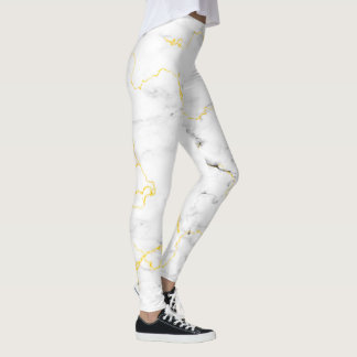 White grey gold foil marble pattern leggings