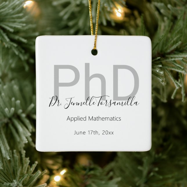 White Grey Graduate Name PhD Graduation Ceramic Ornament (Tree)