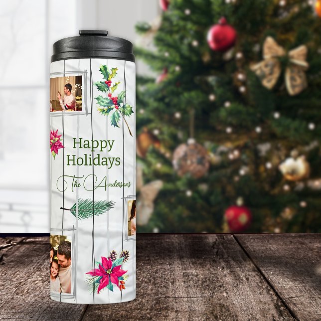 White Grey Green 5 Photo Template Christmas Thermal Tumbler (Creator Uploaded)