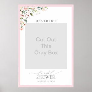 White Grey Green Floral Bridal Shower Photo Booth Poster