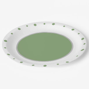 White Grey Green Polka Dots Paper Plate