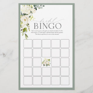 White Grey Green Watercolor Bridal Bingo Game
