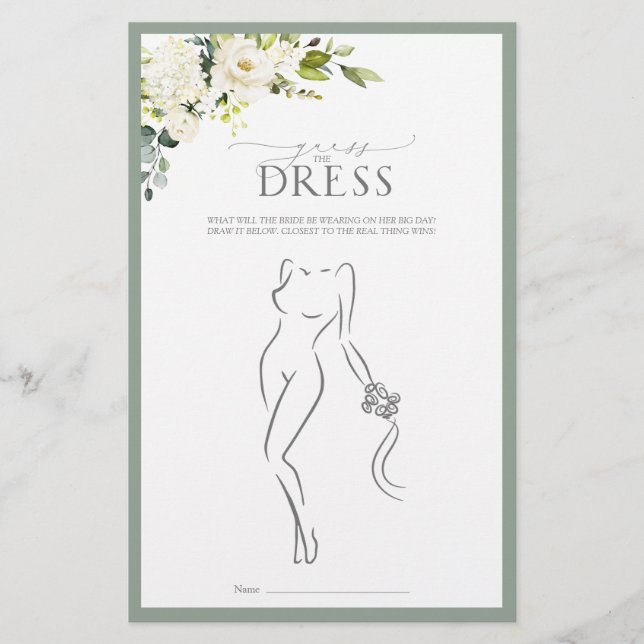 White Grey Green Watercolor Bridal Shower Game (Front)