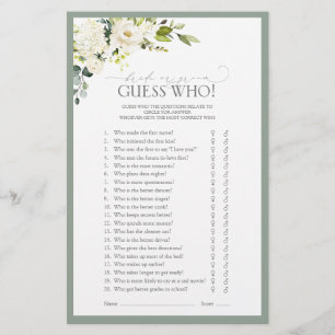 White Grey Green Watercolor Bridal Shower Game