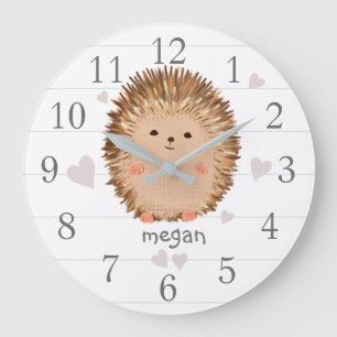 White Grey Hedgehog Heart Nursery Wall Clock