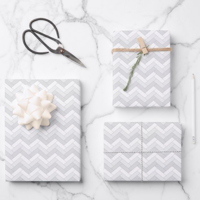 White Grey Herringbone Pattern Wrapping Paper Sheet (Front)