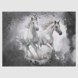 White Grey Horse Watercolor Decoupage Tissue Paper