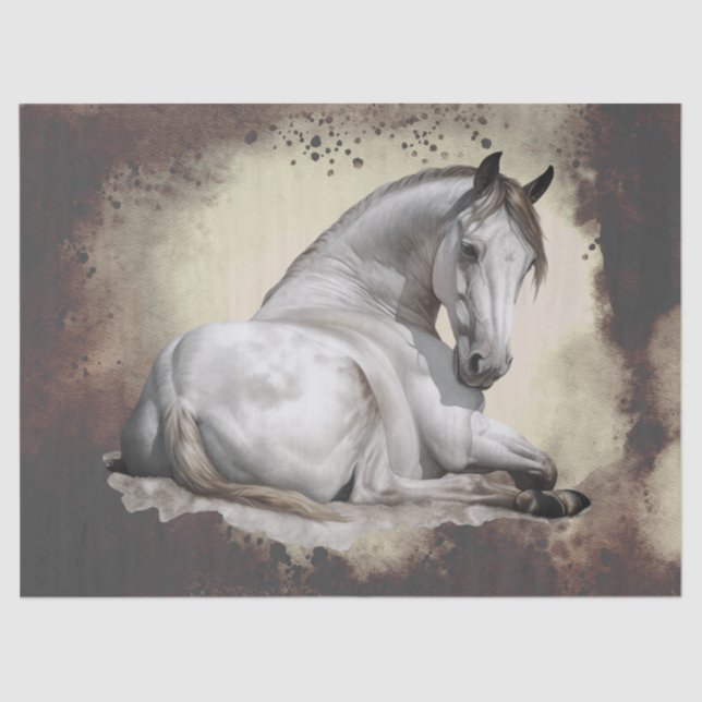 White Grey Horse Watercolor Decoupage Tissue Paper (Front)