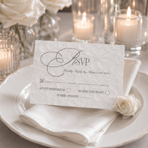 White Grey Luxury Romantic Wedding RSVP Card