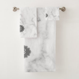 White & Grey Marble Monogram Bath Towel Set