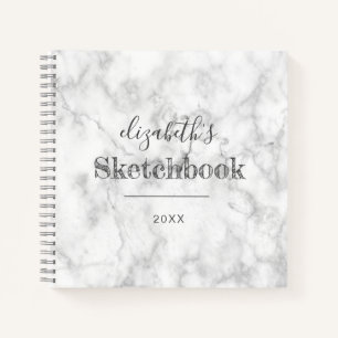 White Grey Marble Personalised Artist's Sketchbook Notebook