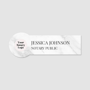 White & Grey Marble Personalised Notary Logo Name Tag