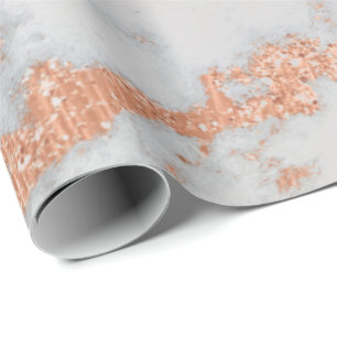 White Grey Marble Rose Gold Gold Metal Copper Lux Wrapping Paper
