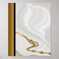 White Grey Marble Stone / Black Gold Border Art