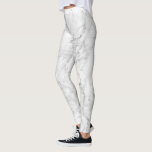 White & Grey Marble Stone Design Leggings