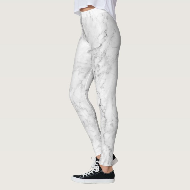 White & Grey Marble Stone Design Leggings (Left)