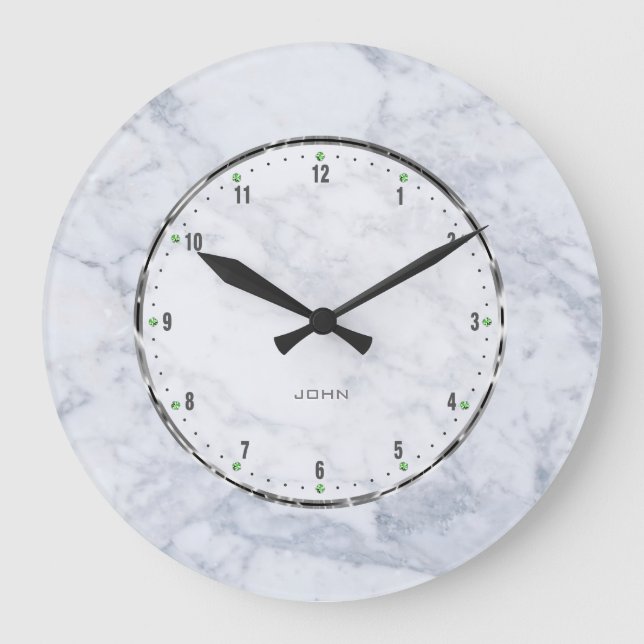 White & Grey Marble Stone Pattern Large Clock (Front)