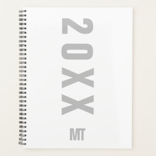 White Grey Minimalist Monogrammed Planner