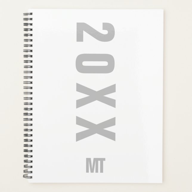 White Grey Minimalist Monogrammed  Planner (Front)