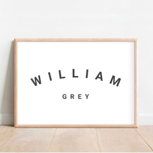 White/Grey Minimalist Name Nursery Decor Poster