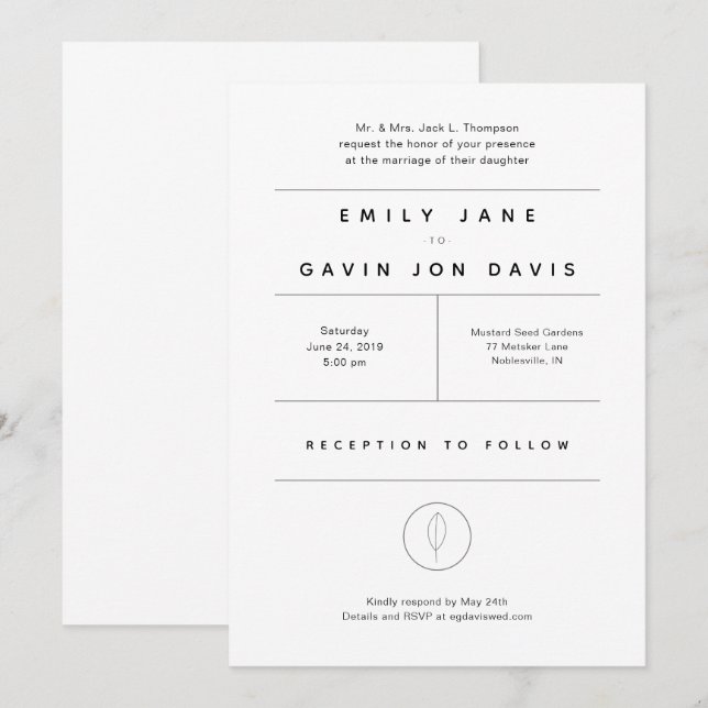 White & Grey Modern Minimal Wedding Invitation (Front/Back)