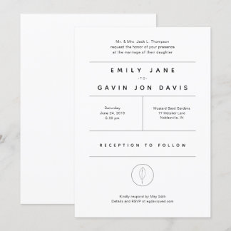 White & Grey Modern Minimal Wedding Invitation