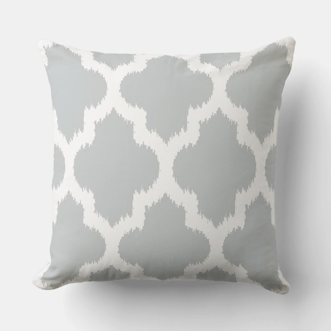 White & Grey Modern Quatrefoil Ikat Pattern Cushion (Front)