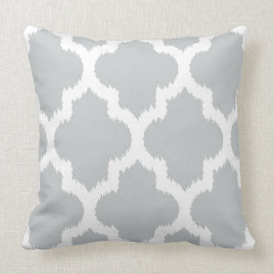 White & Grey Modern Quatrefoil Ikat Pattern Cushion