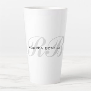 White Grey Monogram Name Initials Plain Stylish Latte Mug