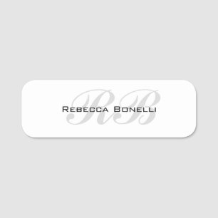 White Grey Monogram Name Initials Plain Stylish Tag