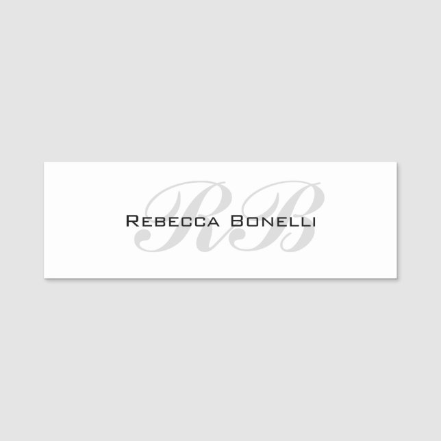White Grey Monogram Name Initials Plain Stylish Tag (Front)