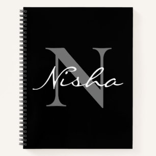 White Grey Monogram Name Notebook