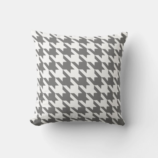 White Grey Pied De Poule Houndstooth Cushion (Front)