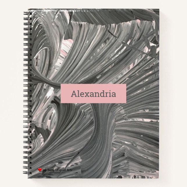 White Grey Pink Grey Abstract 3 D Notebook (Front)