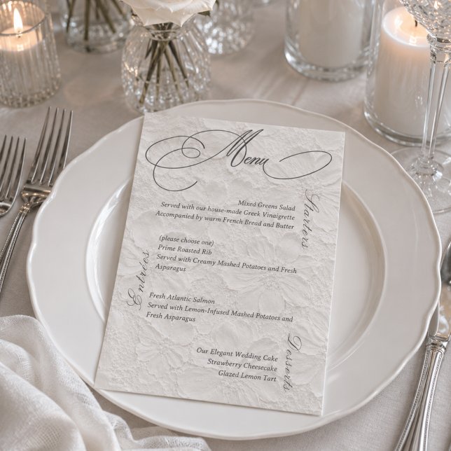 White Grey Romantic Floral Wedding Menu Card (Creator Uploaded)
