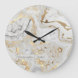 White Grey Sand faux golden Marble texture custom  Large Clock