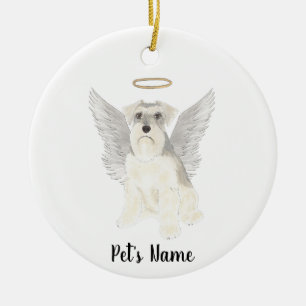 White Grey Schnauzer Sympathy Memorial Ceramic Tree Decoration