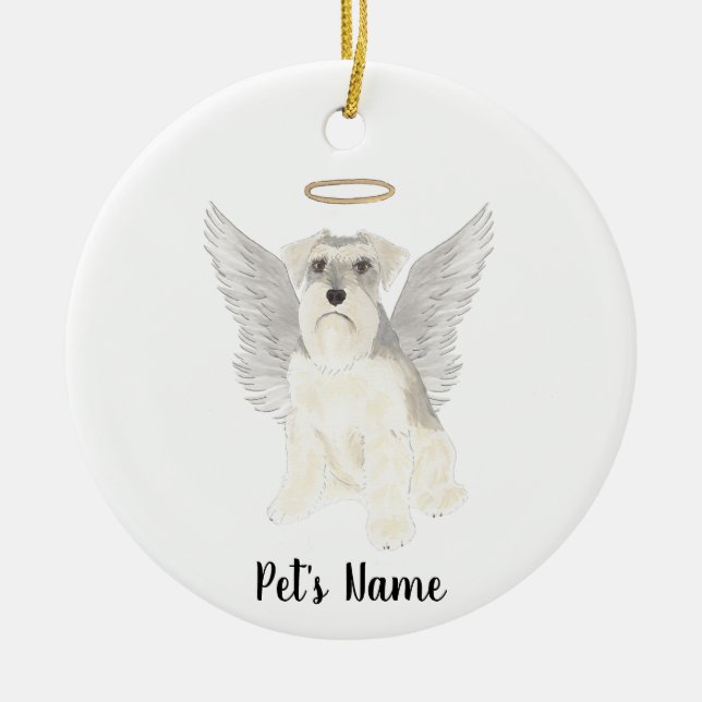 White Grey Schnauzer Sympathy Memorial Ceramic Tree Decoration (Front)