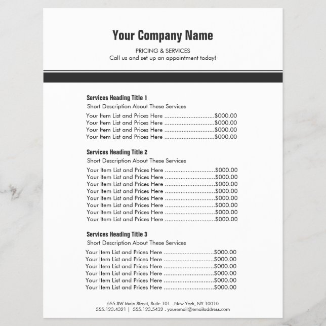 White Grey Simple Border Price List 3 Flyer (Front)