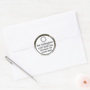 White & Grey Snow-Covered Pine Trees Chalkboard Classic Round Sticker