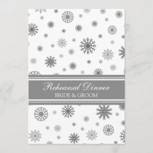 White Grey Snow Winter Rehearsal Dinner Party Invitation