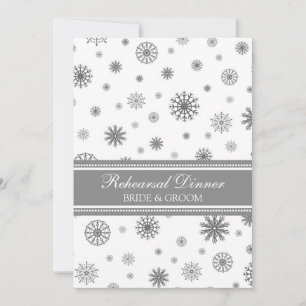 White Grey Snow Winter Rehearsal Dinner Party Invitation