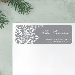 White Grey Snowflakes Christmas Return Address Label