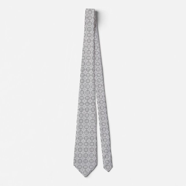 White Grey Square Grid Geometric Necktie (Front)