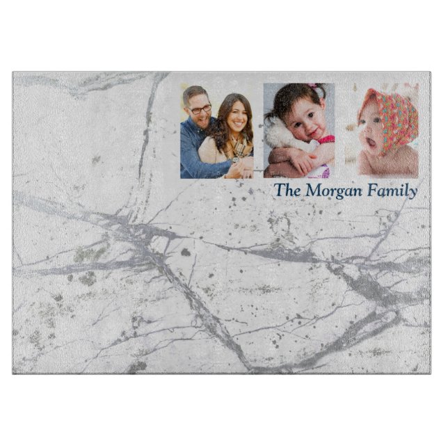 White & Grey Stone, DIY Name, 3 Photos Cutting Board (Front)