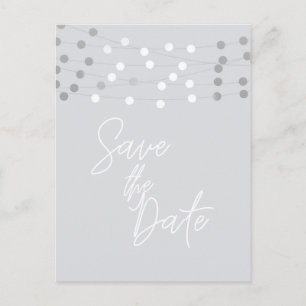 White Grey String Lights Modern Chic Save the Date Announcement Postcard