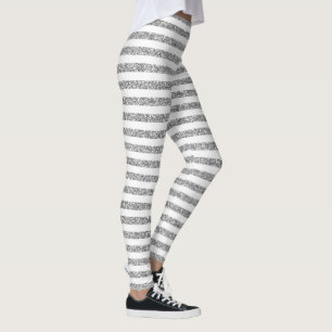 White & Grey Striped with Silver Glitter Leggings